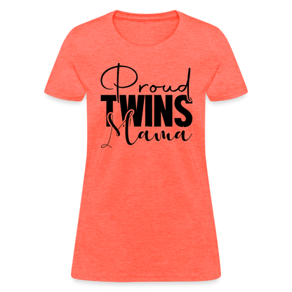 Proud Twins Mama T-Shirt - heather coral