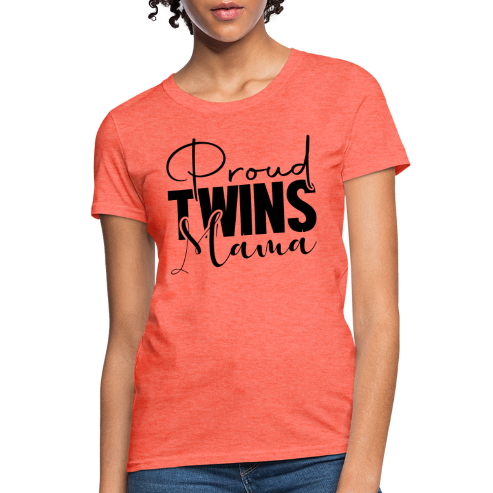 Proud Twins Mama T-Shirt - heather coral