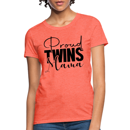 Proud Twins Mama T-Shirt - heather coral