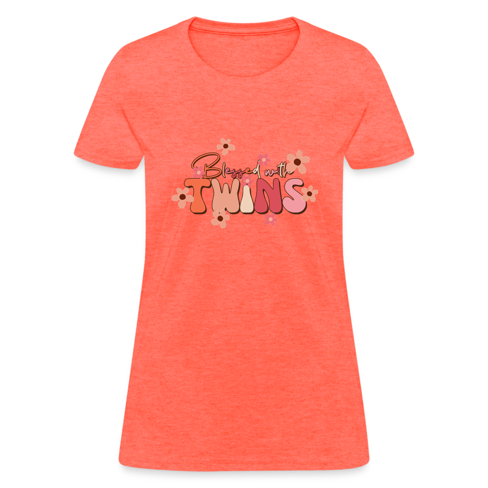 Blessed With Twins T-Shirt - heather coral