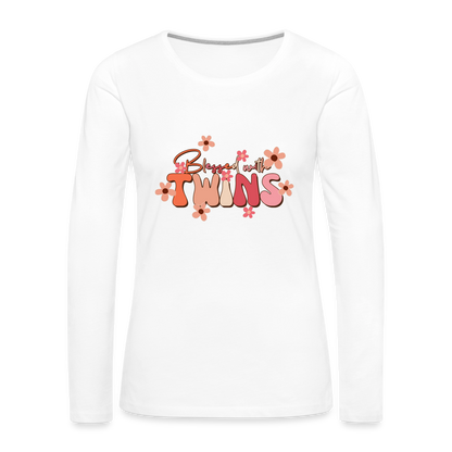 Blessed With Twins Women's Premium Long Sleeve T-Shirt - white