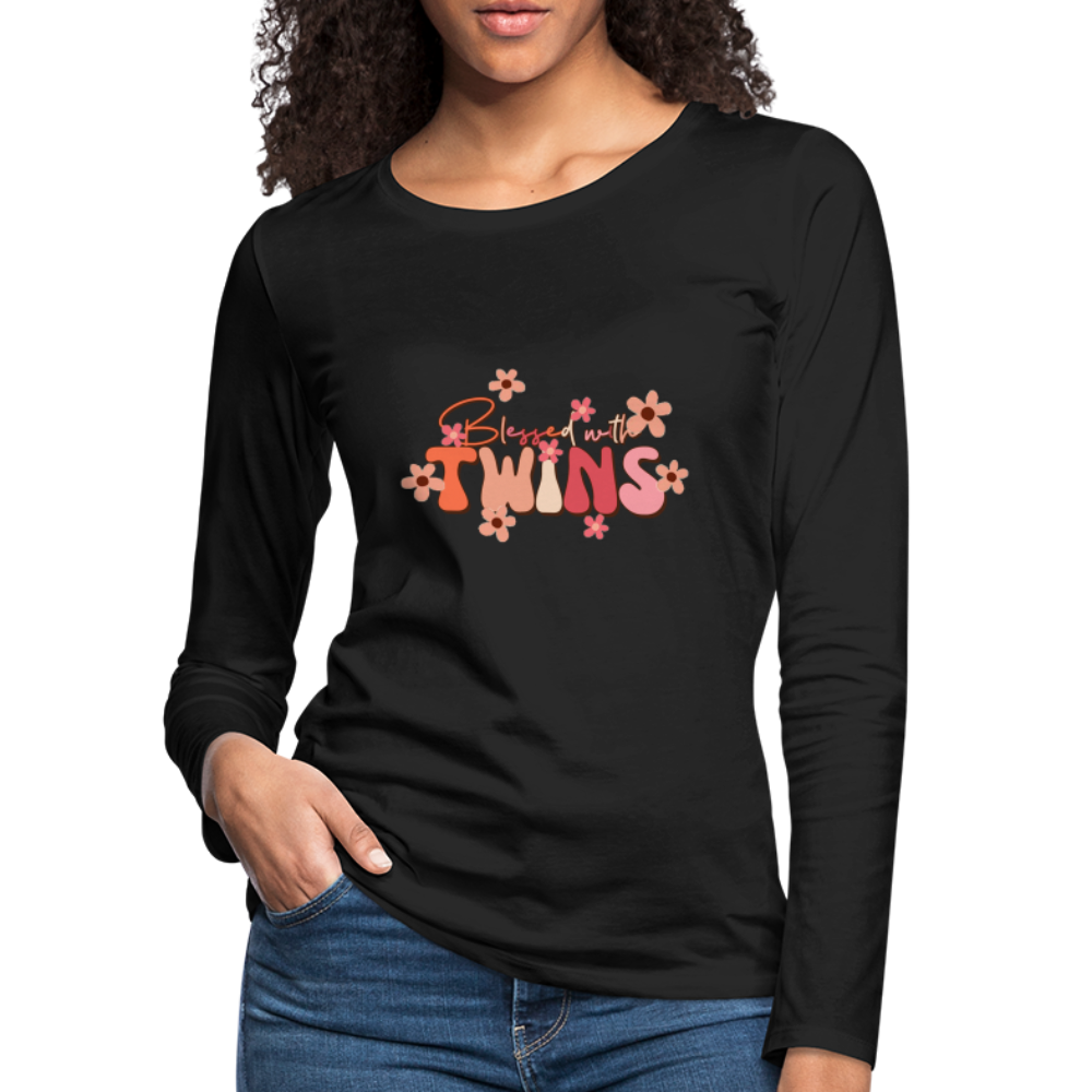 Blessed With Twins Women's Premium Long Sleeve T-Shirt - black