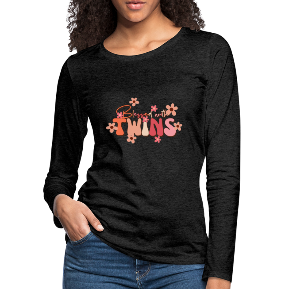 Blessed With Twins Women's Premium Long Sleeve T-Shirt - charcoal grey