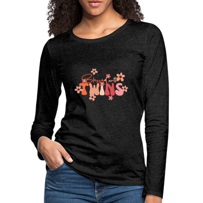 Blessed With Twins Women's Premium Long Sleeve T-Shirt - charcoal grey