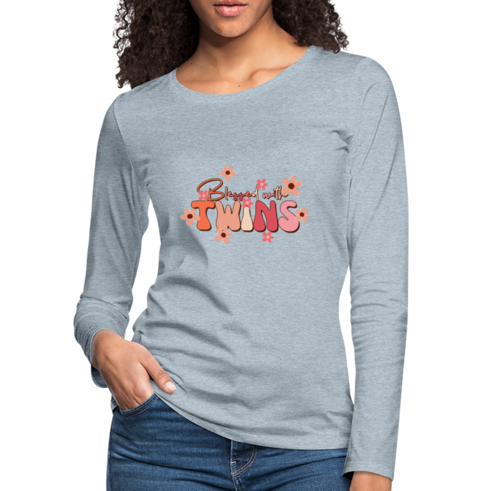 Blessed With Twins Women's Premium Long Sleeve T-Shirt - heather ice blue
