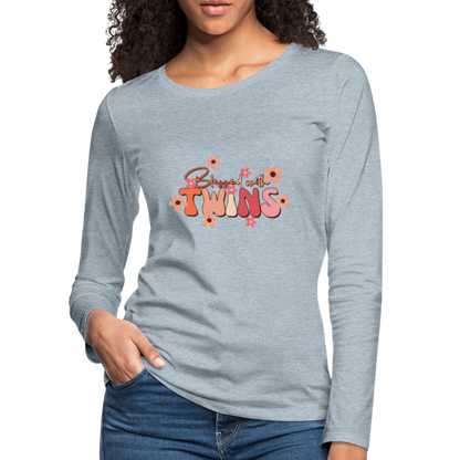 Blessed With Twins Women's Premium Long Sleeve T-Shirt - heather ice blue