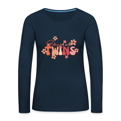Blessed With Twins Women's Premium Long Sleeve T-Shirt - deep navy