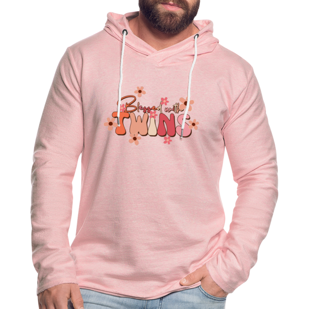 Blessed With Twins Lightweight Terry Hoodie - cream heather pink