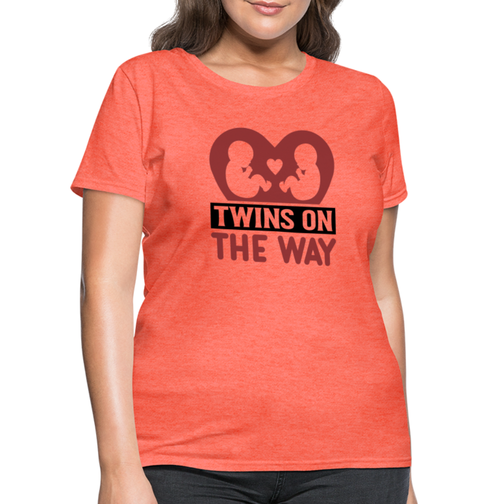 Twins on the Way T-Shirt - heather coral