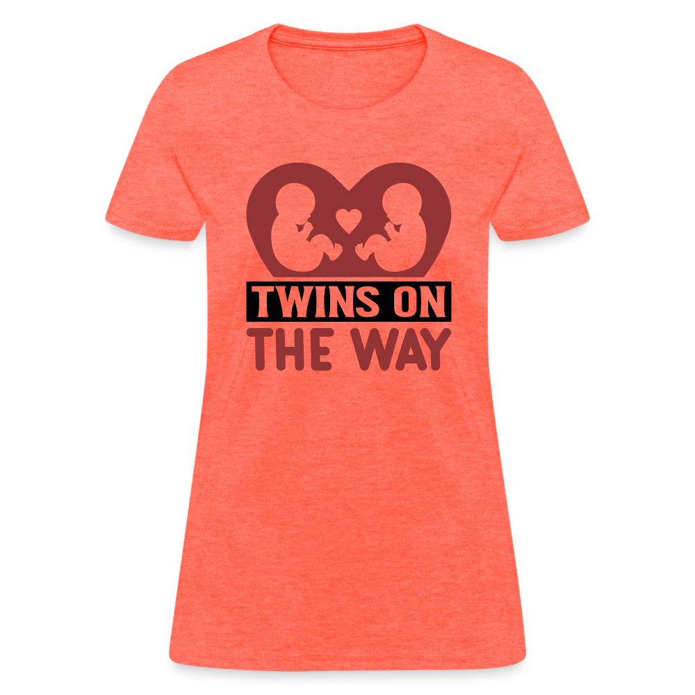 Twins on the Way T-Shirt - heather coral
