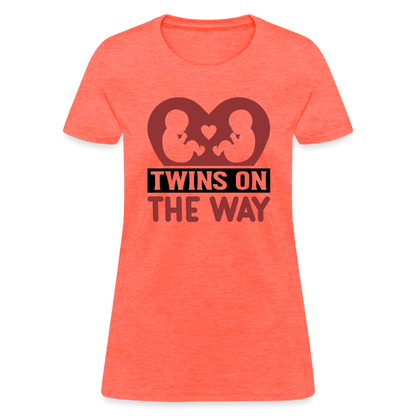 Twins on the Way T-Shirt - heather coral