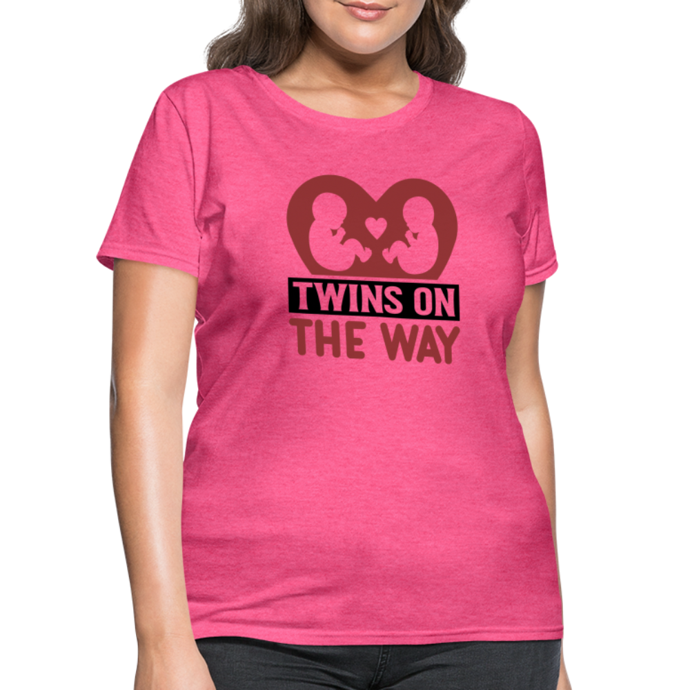 Twins on the Way T-Shirt - heather pink