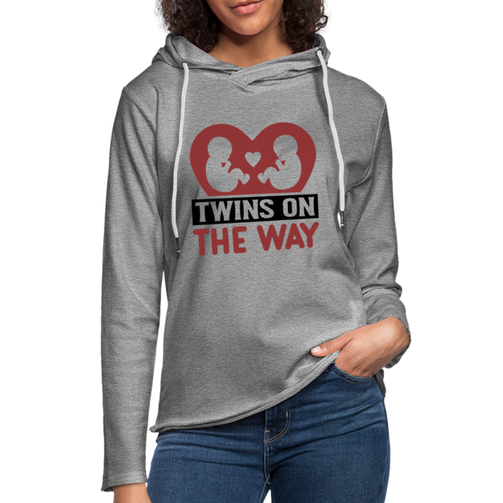 Twins on the Way Lightweight Terry Hoodie - heather gray