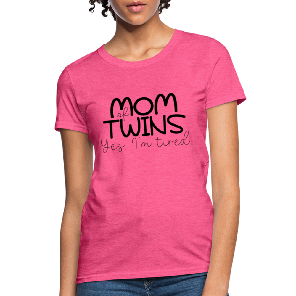 Mom of Twins Yes I'm Tired T-Shirt - heather pink