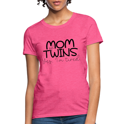 Mom of Twins Yes I'm Tired T-Shirt - heather pink