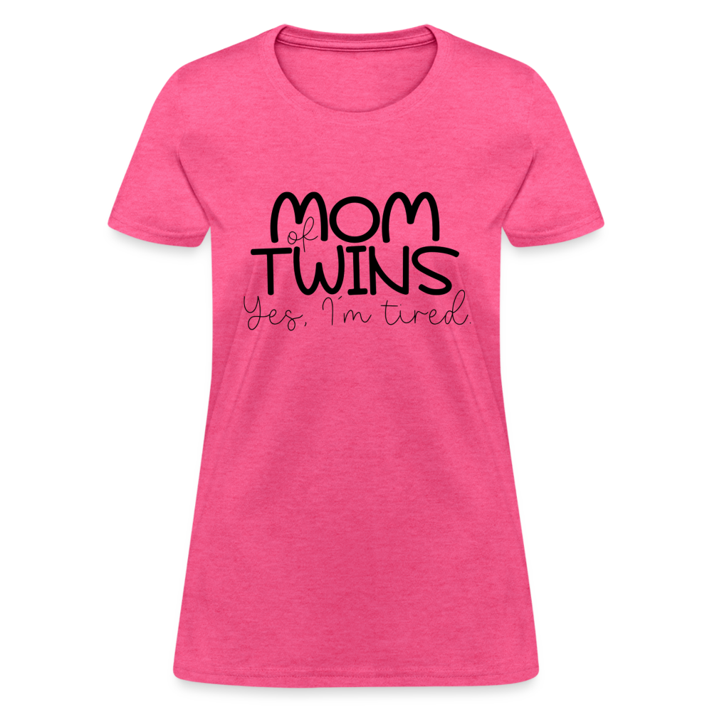 Mom of Twins Yes I'm Tired T-Shirt - heather pink