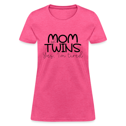 Mom of Twins Yes I'm Tired T-Shirt - heather pink