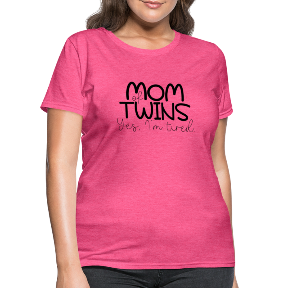 Mom of Twins Yes I'm Tired T-Shirt - heather pink