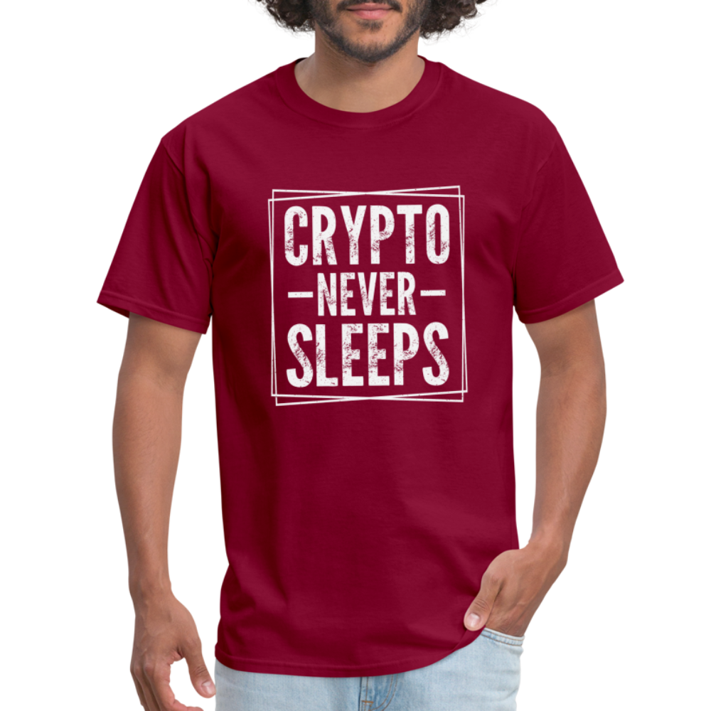 Crypto Never Sleeps T-Shirt - burgundy