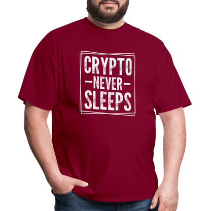 Crypto Never Sleeps T-Shirt - burgundy