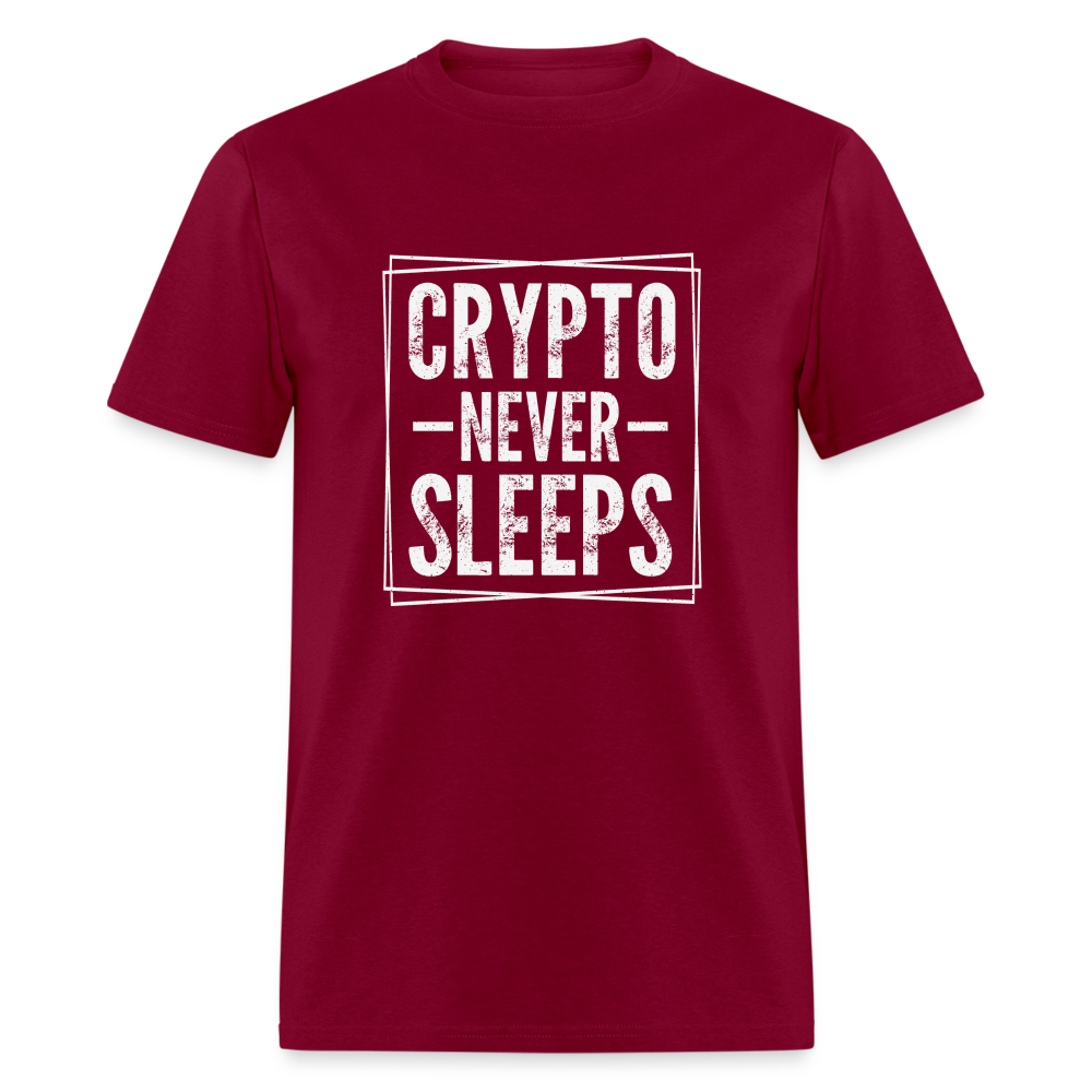 Crypto Never Sleeps T-Shirt - burgundy