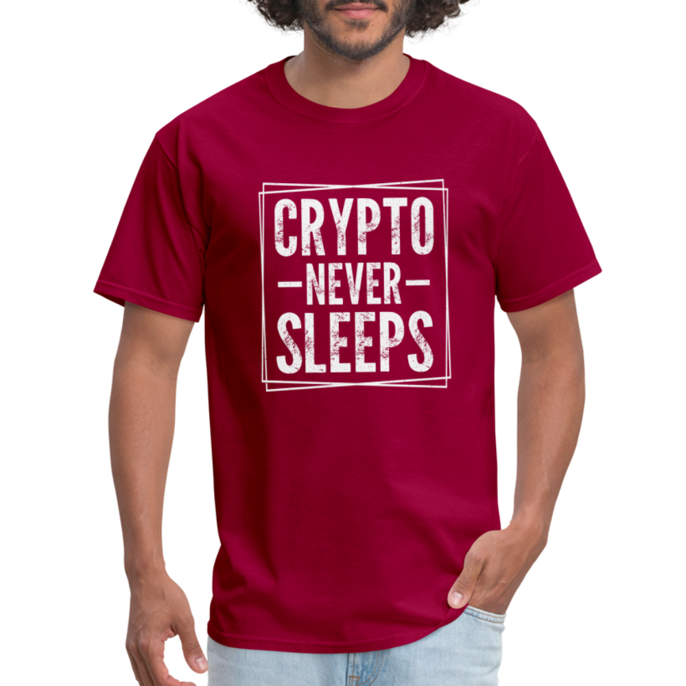 Crypto Never Sleeps T-Shirt - dark red