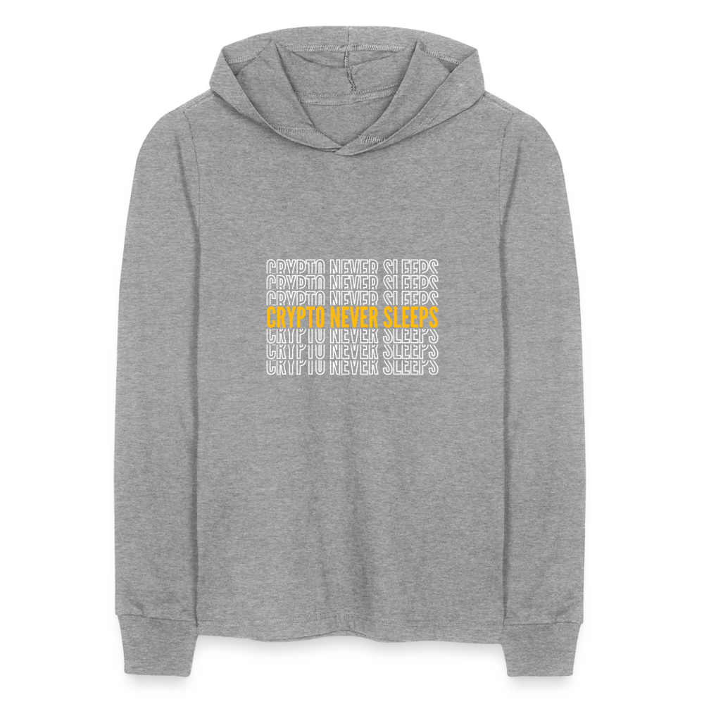 Crypto Never Sleeps Long Sleeve Hoodie Shirt - heather grey