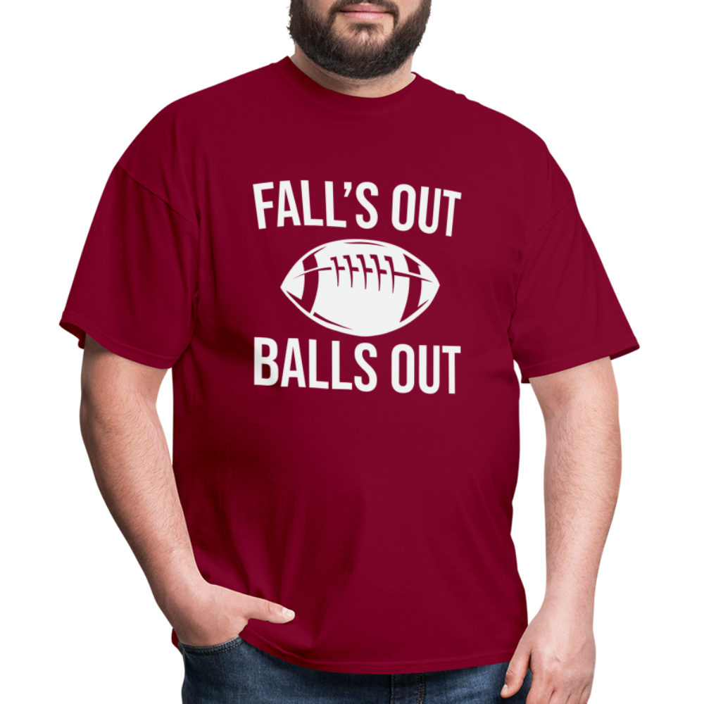 Fall's Out Balls Out T-Shirt (Football) - burgundy