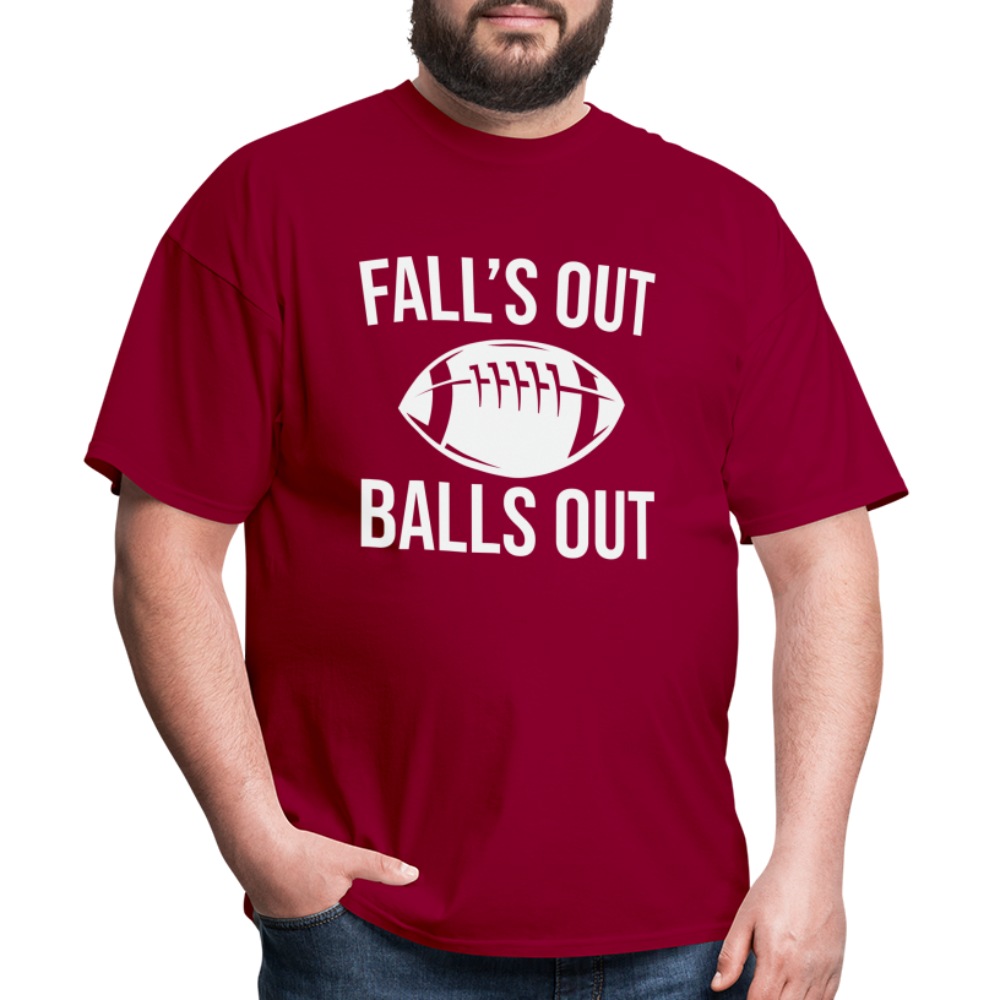Fall's Out Balls Out T-Shirt (Football) - dark red