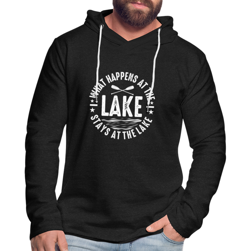 What Happens At The Lake Stays At The Lake Lightweight Terry Hoodie - charcoal grey