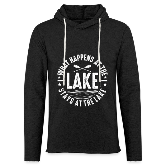 What Happens At The Lake Stays At The Lake Lightweight Terry Hoodie - charcoal grey