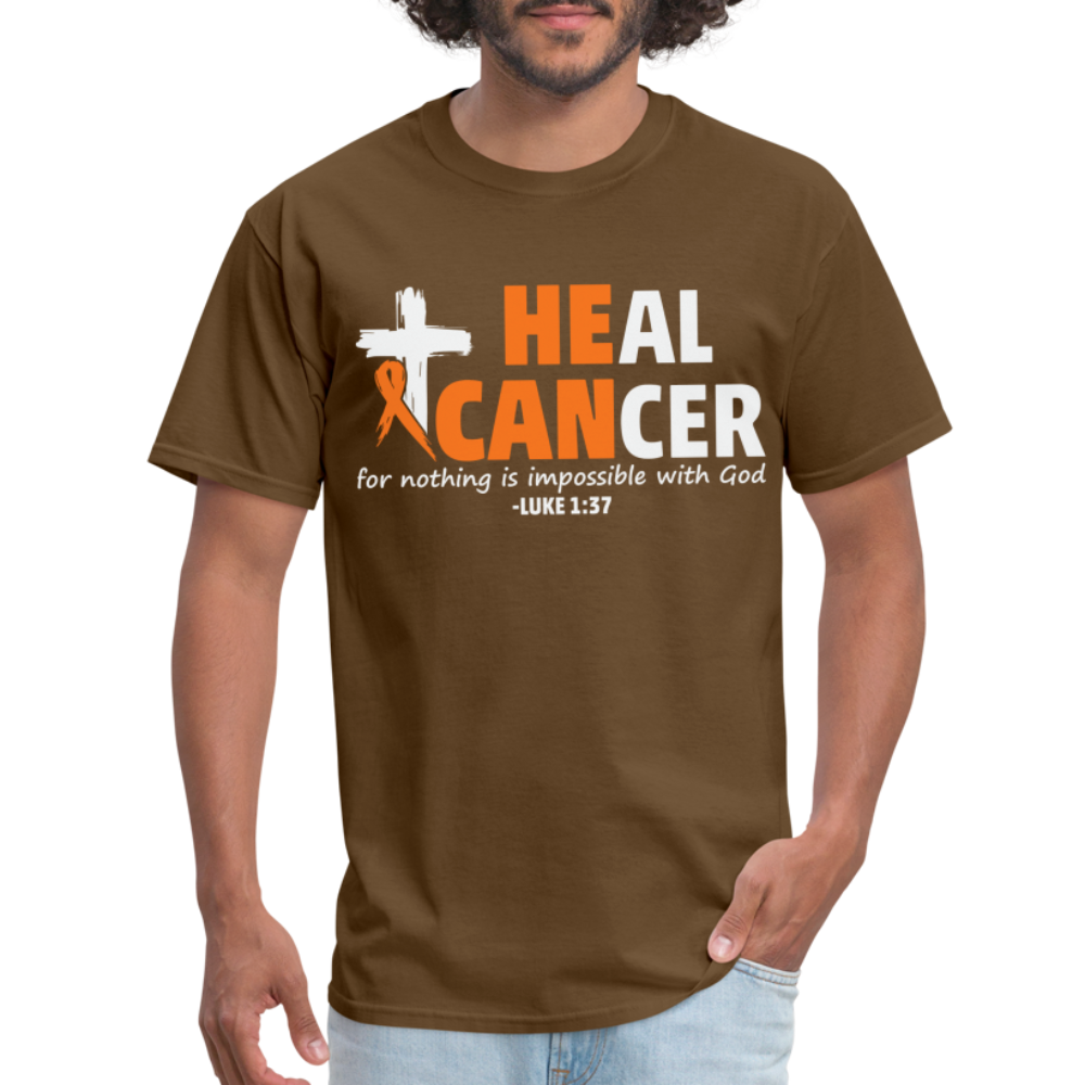 Heal Cancer T-Shirt He Can (Luke 1:37) - brown