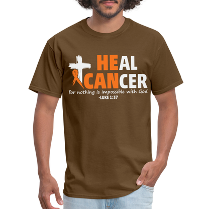 Heal Cancer T-Shirt He Can (Luke 1:37) - brown