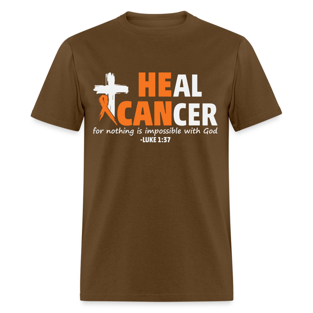 Heal Cancer T-Shirt He Can (Luke 1:37) - brown
