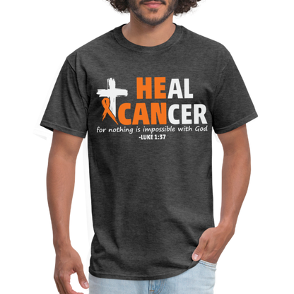 Heal Cancer T-Shirt He Can (Luke 1:37) - heather black