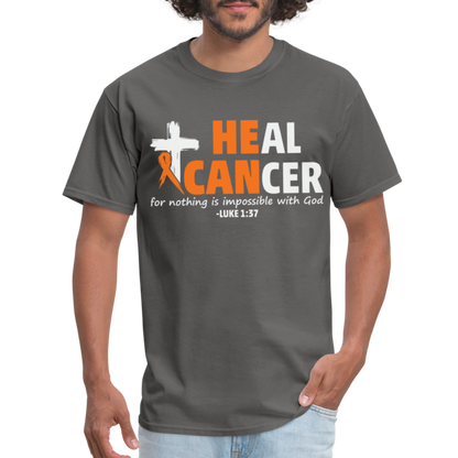 Heal Cancer T-Shirt He Can (Luke 1:37) - charcoal