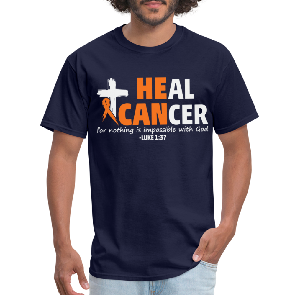 Heal Cancer T-Shirt He Can (Luke 1:37) - navy