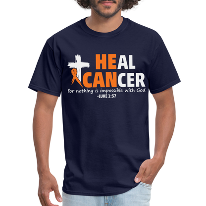 Heal Cancer T-Shirt He Can (Luke 1:37) - navy