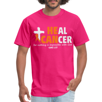 Heal Cancer T-Shirt He Can (Luke 1:37) - fuchsia