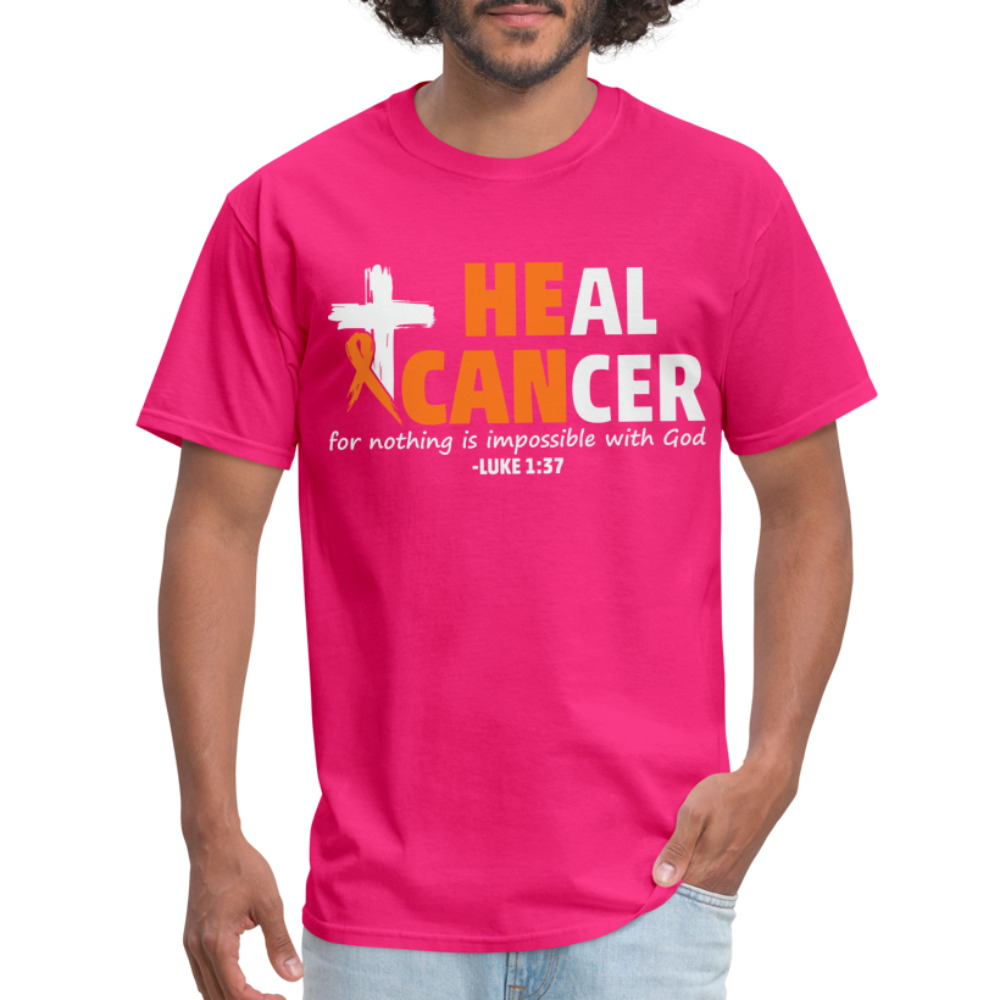 Heal Cancer T-Shirt He Can (Luke 1:37) - fuchsia