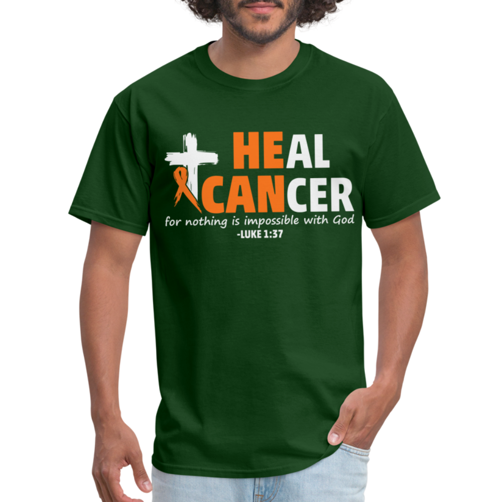 Heal Cancer T-Shirt He Can (Luke 1:37) - forest green