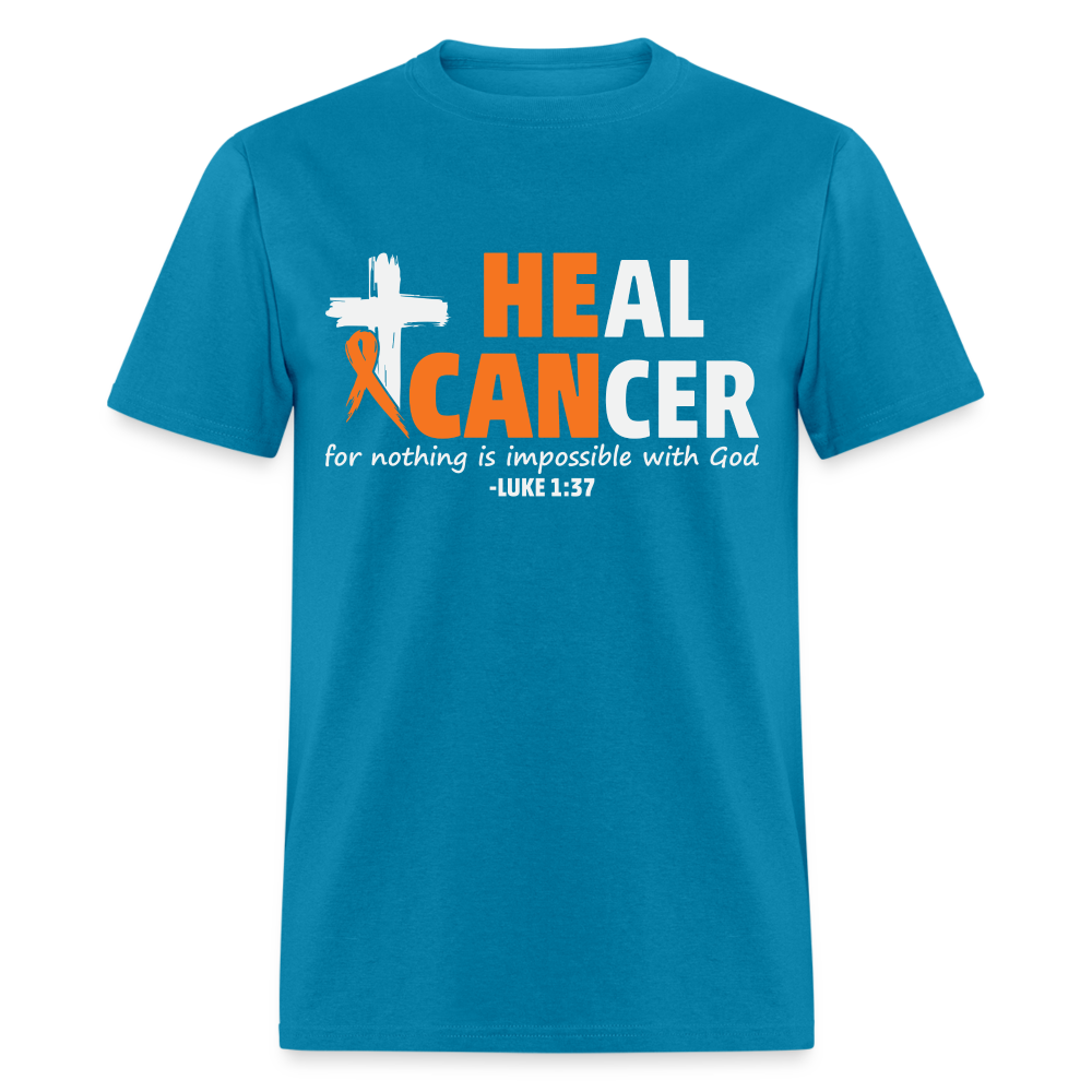 Heal Cancer T-Shirt He Can (Luke 1:37) - turquoise