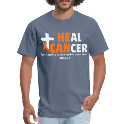 Heal Cancer T-Shirt He Can (Luke 1:37) - denim