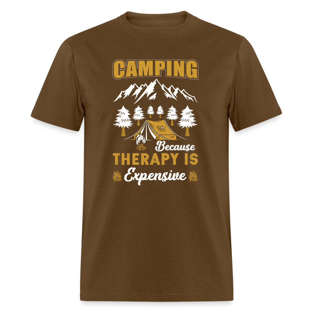 Camping Because Therapy is Expensive T-Shirt - brown
