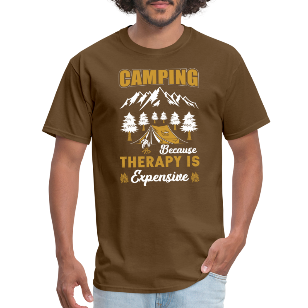 Camping Because Therapy is Expensive T-Shirt - brown