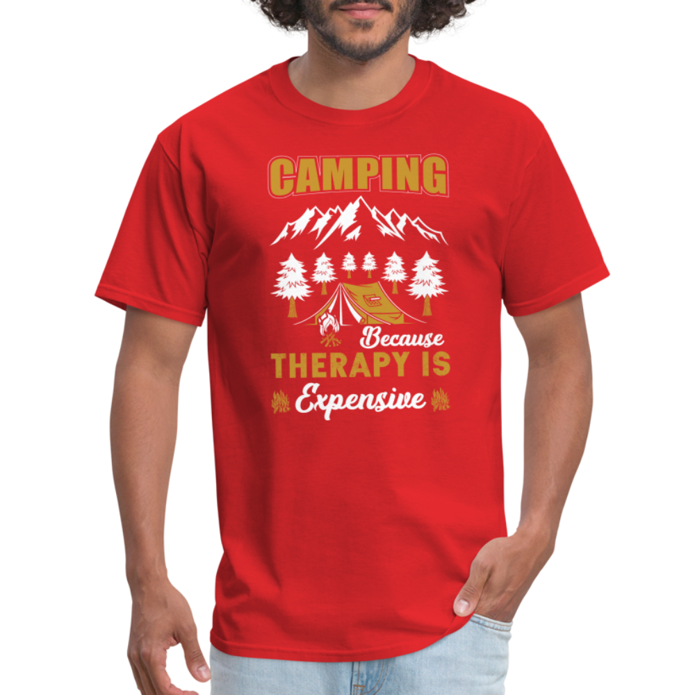 Camping Because Therapy is Expensive T-Shirt - red