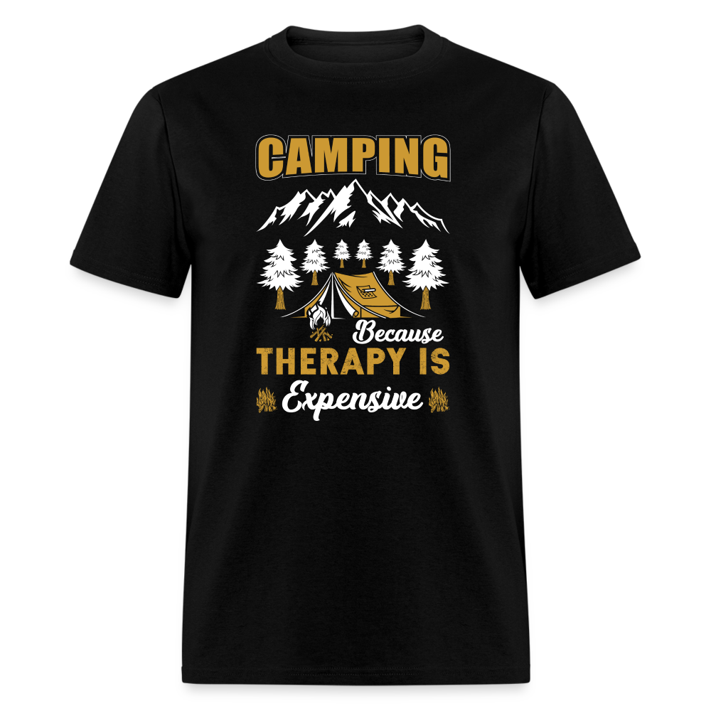 Camping Because Therapy is Expensive T-Shirt - black