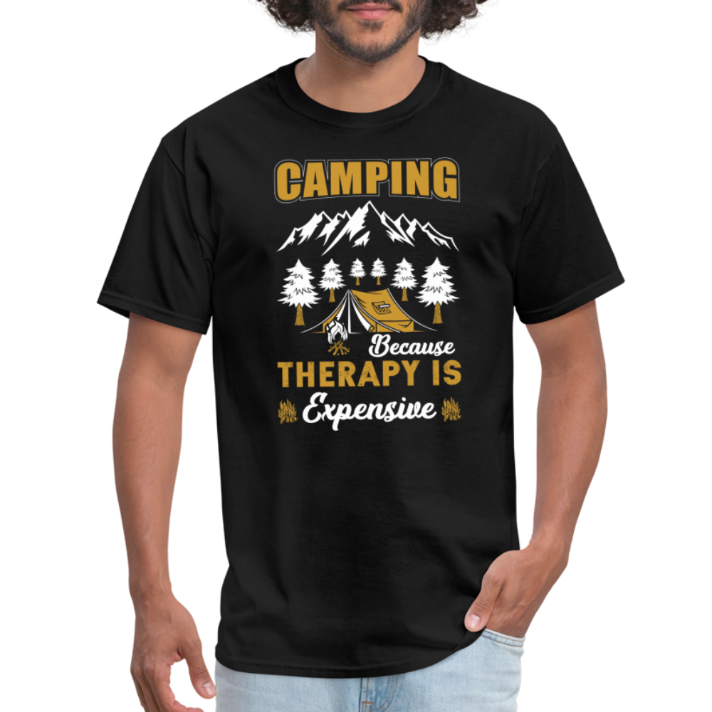 Camping Because Therapy is Expensive T-Shirt - black