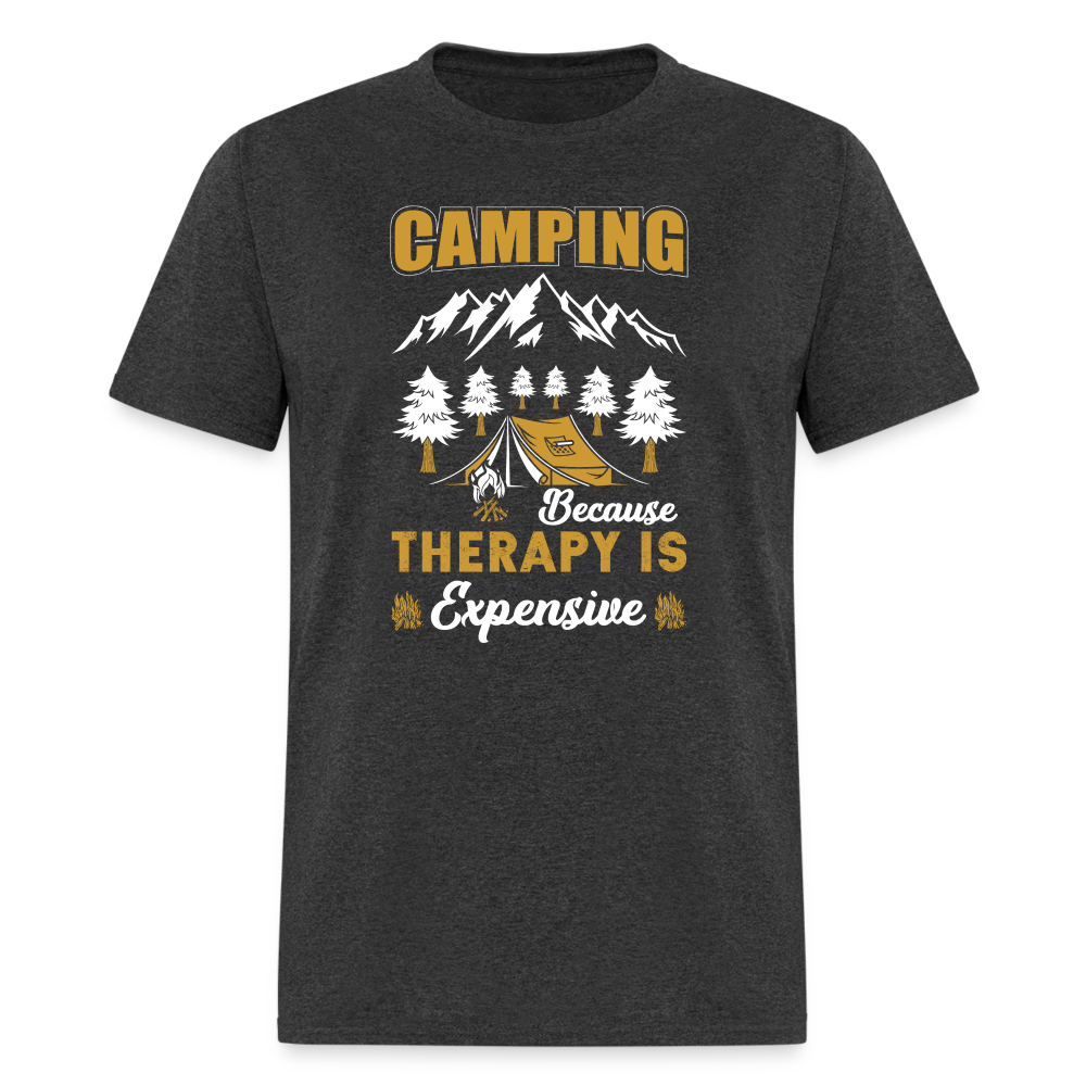 Camping Because Therapy is Expensive T-Shirt - heather black