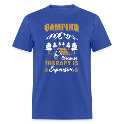 Camping Because Therapy is Expensive T-Shirt - royal blue